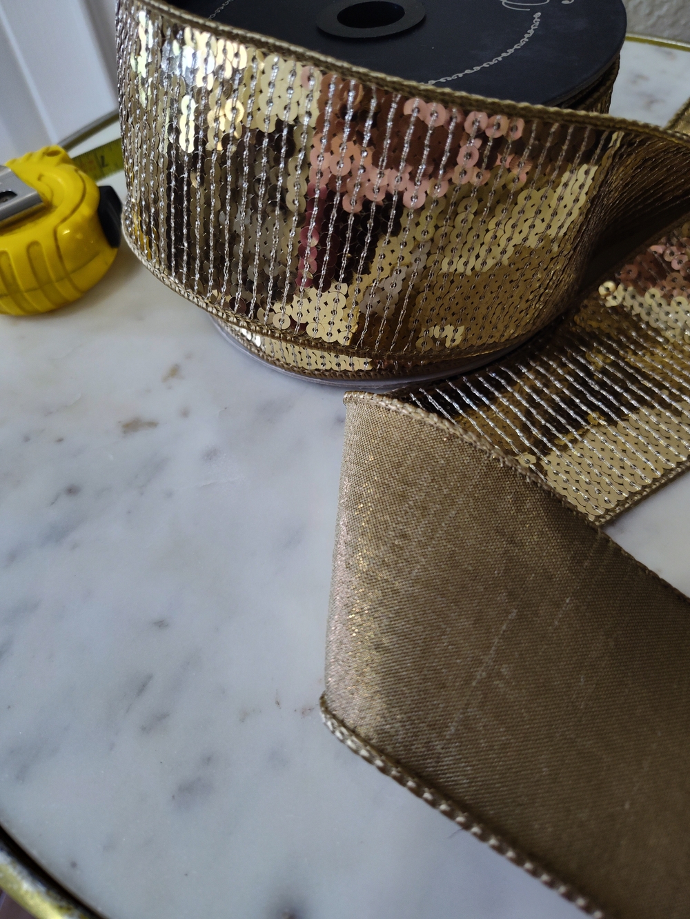 FARRISILK Bronze Sequin Shine Wired Ribbon 2.5"x10 Yards Luxury Designer Ribbon - Picture 5 of 6